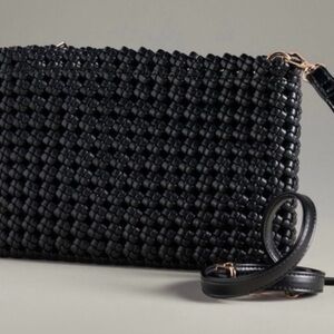 Anthropologie The Kalani Woven Knot Clutch: Faux Leather Edition Black